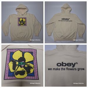 Obey We Make the Flowers Grow Pop Art Beige Hoodie Size M